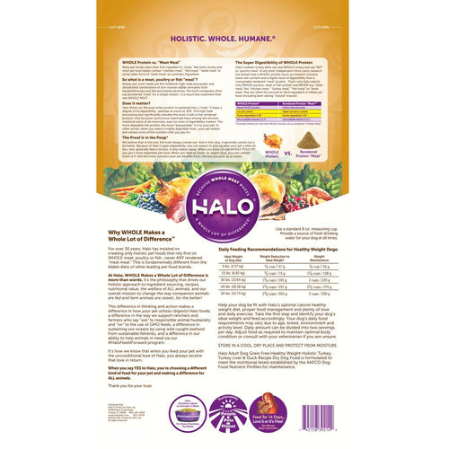 Halo Adult Healthy Weight Grain Free Holistic Turkey, Turkey Liver & Duck Recipe Dry Dog Food